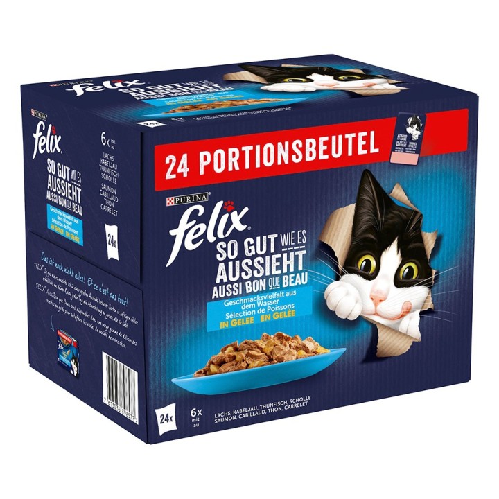 Felix "So gut wie es aussieht" Pouches 24 x 85 g - Kabeljau, Lachs, Thunfisch, Scholle