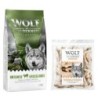 Wolf of Wilderness Kombi-Paket: Adult Trockenfutter + 3 x Kaninchenohren mit Fell Snacks - 12 kg Untamed Grasslands - Pferd +
