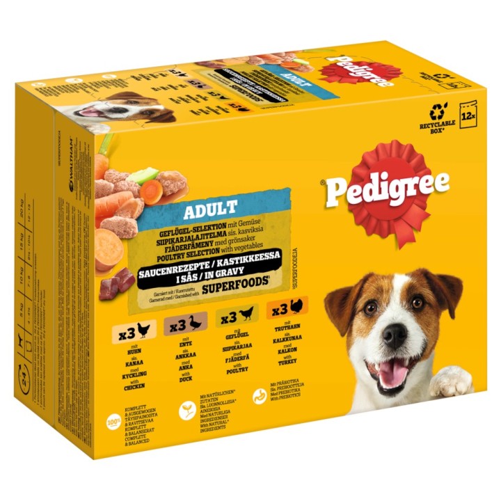 Pedigree Adult Frischebeutel Multipack - Geflügelauswahl in Soße (4 Varietäten) 12 x 100 g