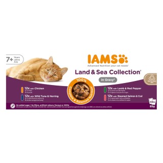 IAMS Advanced Nutrition Senior 7+ Land & Sea Collection in Sauce - Mixpaket 2 (48 x 85 g, 4 Sorten)