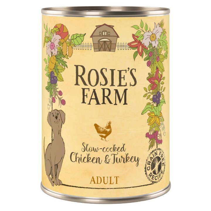 5 + 1 gratis! Rosie's Farm Adult 6 x 400 g - Huhn & Truthahn