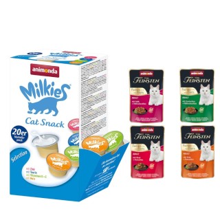 animonda Kombi-Paket: 32 x 85 g Adult Feine Vielfalt + 20 x 15 g Milkies Selection - Stückchen mit Filet (4 Sorten) + Milkies