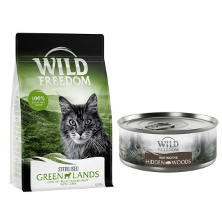 6,5 kg Wild Freedom + 6 x 70 g "Instinctive" Nassfutter gratis! - Sterilised: Green Lands - Lamm + 6 x 70 g Wildschwein