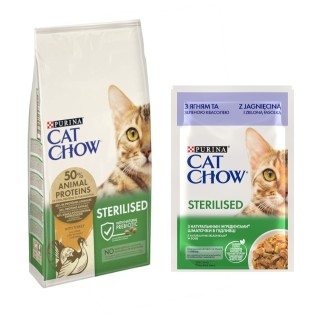 10 kg / 15 kg PURINA Cat Chow + 26 x 85 g passendes Nassfutter gratis! - 10 kg Special Care Sterilized Truthahn + Sterilised