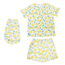 TIAKI Pet & Parent Pyjama im Partnerlook, Zitrone - Pyjama für Hundeeltern Größe M + passendes Hundeshirt Rückenlänge 30 cm