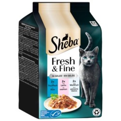 Multipack Sheba Fresh & Fine Frischebeutel 6 x 50 g - Thunfisch, Lachs & Weißfisch in Gelee