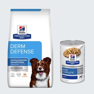 12 kg Hill's Prescription Diet + 3 x 370 g Derm Complete Nassfutter gratis! - Derm Defense mit Huhn