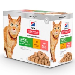 9 + 3 gratis! 12 x 85 g Hill's Science Plan - Mature Adult 7+ Senior Vitality: Huhn & Lachs