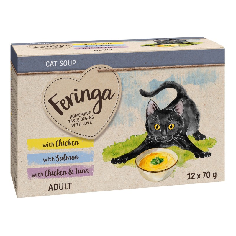 Probierpakete Feringa Katzensuppe 12x 70 g Mixpacket 12 x 70 g (Huhn, Lachs, Huhn und thunfisch)