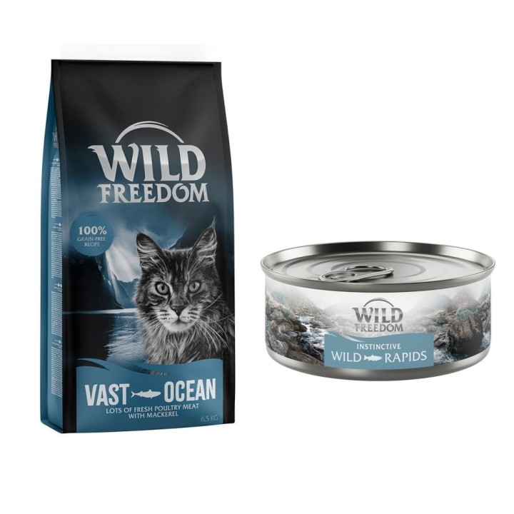 6,5 kg Wild Freedom + 6 x 70 g "Instinctive" Nassfutter gratis! - Vast Oceans - Makrele + 6 x 70 g Lachs