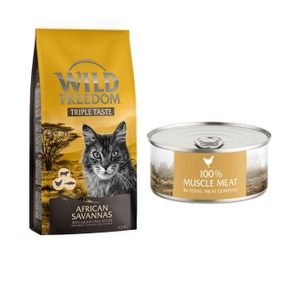 6,5 kg Wild Freedom + 6 x 70 g "Instinctive" Nassfutter gratis! - African Savannas - Rind, Huhn & Wels + 6 x 70 g Huhn