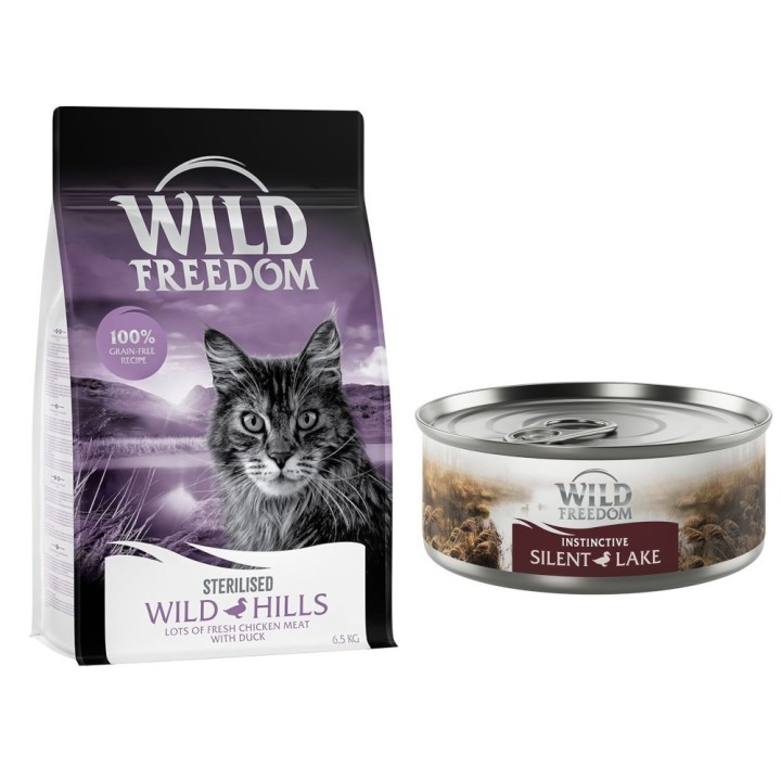 6,5 kg Wild Freedom + 6 x 70 g "Instinctive" Nassfutter gratis! - Sterilised: Wild Hills - Ente + 6 x 70 g Ente