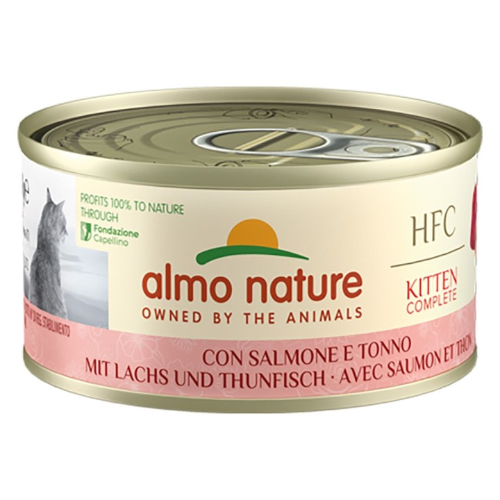 5 + 1 gratis! 6 x 70 g Almo Nature HFC Complete Kitten  - Lachs mit Thunfisch