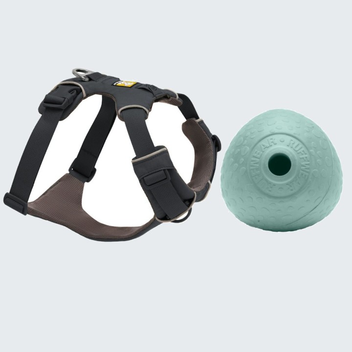 Ruffwear Hundegeschirr + Hundespielzeug Huckama gratis! - Front Range, Basalt Gray Größe L-XL: 81 - 107 cm Brustumfang