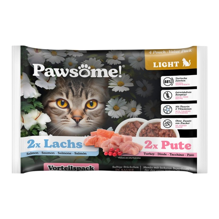 Pawsome Adult Light 4 x 85 g - Pute & Lachs