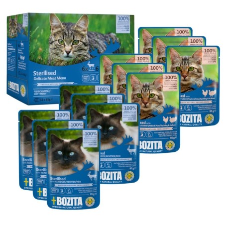 Bozita Häppchen in Soße Sterilised 12 x 85 g - Mixpaket Fleisch Menü