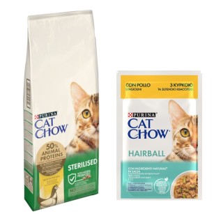 10 kg / 15 kg PURINA Cat Chow + 26 x 85 g passendes Nassfutter gratis! - 15 kg Adult Special Care Sterilised + Hairball Huhn