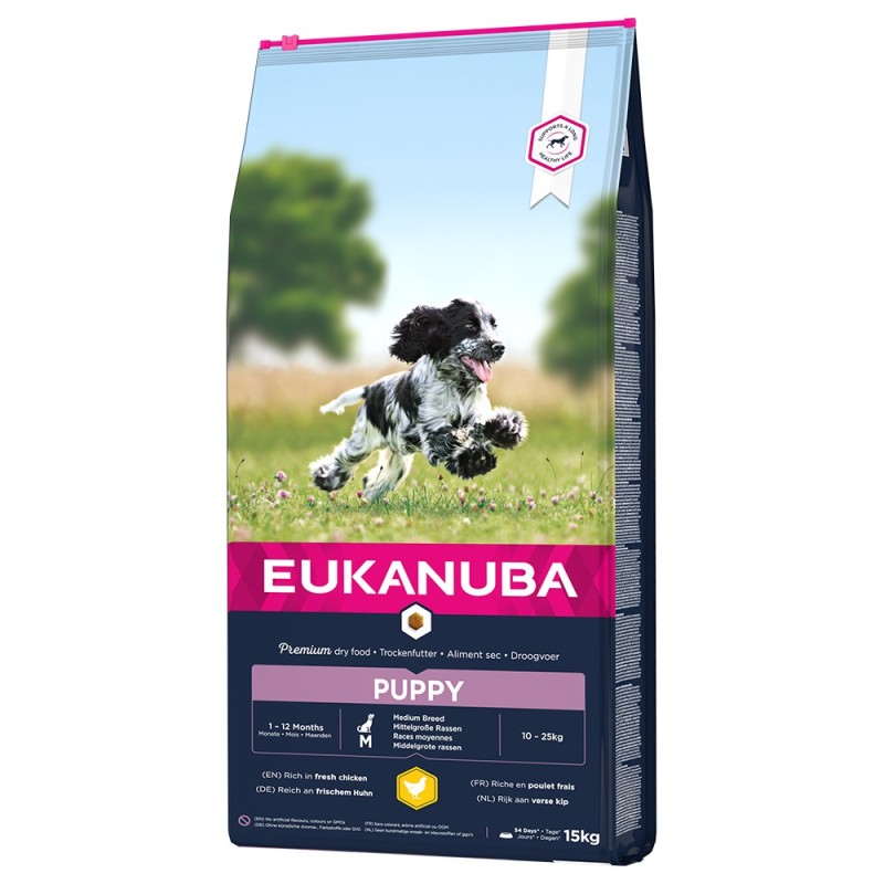 15 kg Eukanuba Trockenfutter mit Huhn zum Sonderpreis! - Puppy Medium