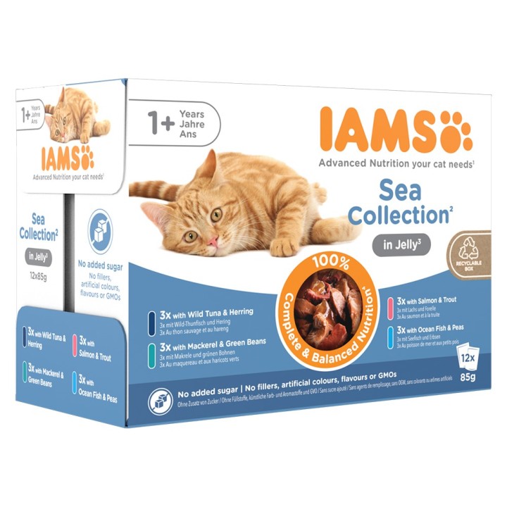 36 + 12 gratis! 48 x 85 g IAMS Advanced Nutrition - Adult Sea Mix in Gelee