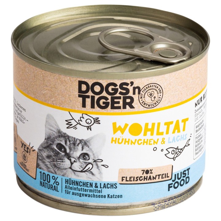 Dogs'n Tiger Adult Cat 6 x 200 g - Wohltat Hühnchen & Lachs