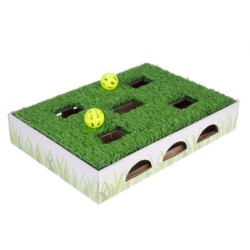 TIAKI Katzenspielzeug Jagdbox mit Graspatch - L 40 x B 28 x H 7 cm