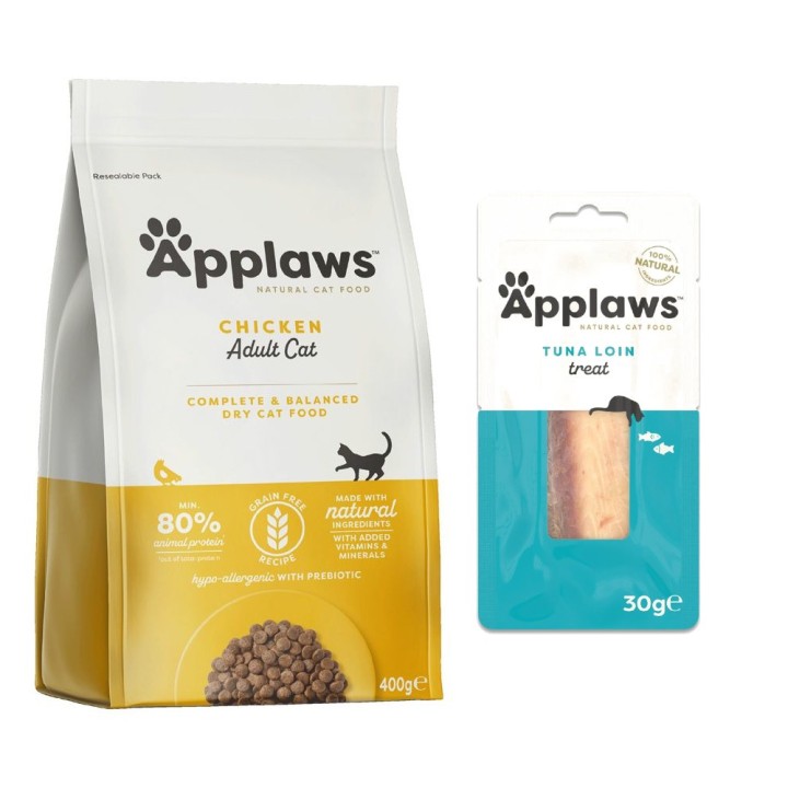 350 g / 400 g Applaws Trockenfutter + 30 g Loin Thunfisch Snack gratis! - Adult Huhn 400 g