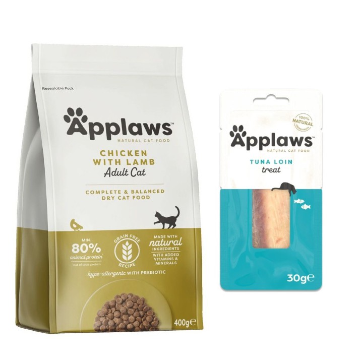 350 g / 400 g Applaws Trockenfutter + 30 g Loin Thunfisch Snack gratis! - Adult Huhn mit Lamm 400 g
