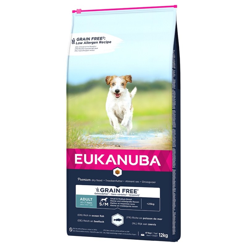 Eukanuba Grain Free Adult Small / Medium Breed mit Seefisch - 12 kg