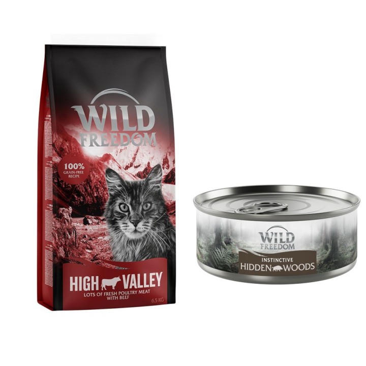 6,5 kg Wild Freedom + 6 x 70 g "Instinctive" Nassfutter gratis! - High Valley - Rind + 6 x 70 g Wildschwein