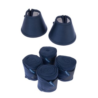 Nomad Tales Pferdebandagen aus Fleece, marineblau Sparpaket Pony: Bandagen (4er Set) & Hufglocken aus Elastan (2er Set)