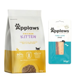 350 g / 400 g Applaws Trockenfutter + 30 g Loin Thunfisch Snack gratis! - Kitten Huhn 400 g