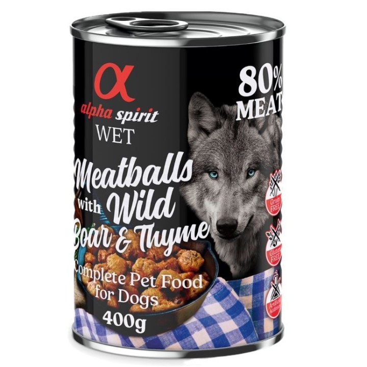 alpha spirit Dog Meatballs 6 x 400 g - Wildschwein & Thymian