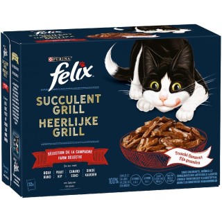 Felix "Tasty Shreds" Pouches 12 x 80 g - Geschmacksvielfalt vom Land (Rind, Huhn, Ente und Truthahn)