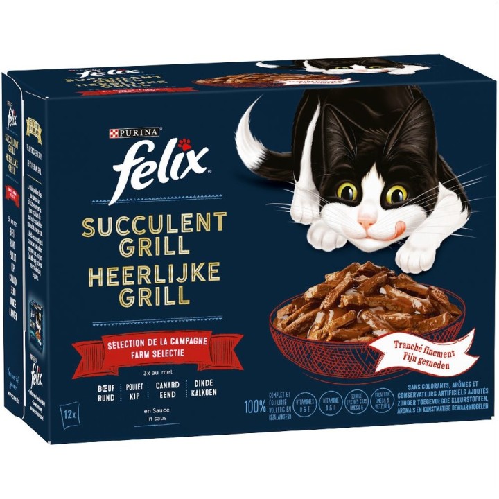 Felix "Tasty Shreds" Pouches 12 x 80 g - Geschmacksvielfalt vom Land (Rind, Huhn, Ente und Truthahn)