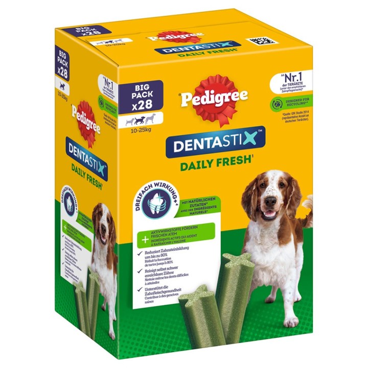 Pedigree Dentastix Fresh tägliche Frische für mittelgroße Hunde (10-25 kg) - Multipack (28 Stück)