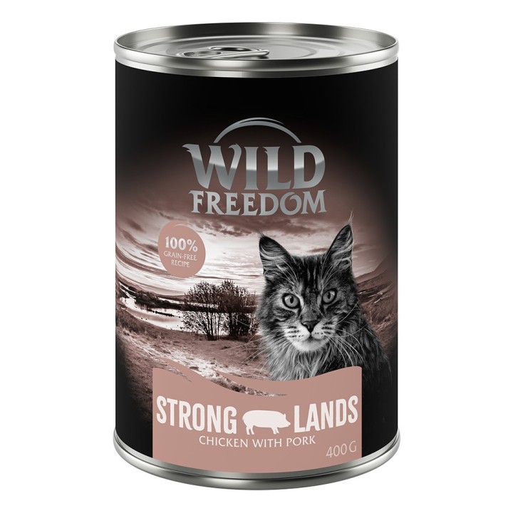 Wild Freedom Adult 6 x 400 g - getreidefreie Rezeptur -  Strong Lands - Huhn und Schwein