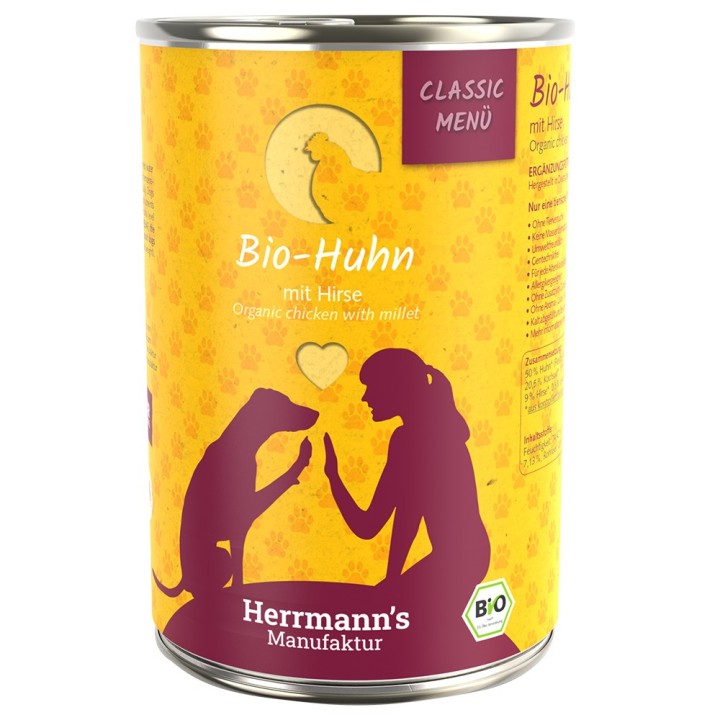 Herrmann's Classic Menü / Bio-Menü 6 x 400 g - Bio-Huhn mit Bio-Hirse