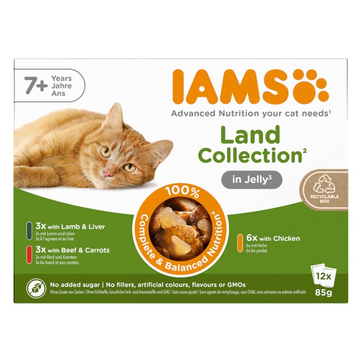 IAMS Advanced Nutrition Senior 7+ Land Collection in Gelee - 12 x 85 g (3 Sorten)