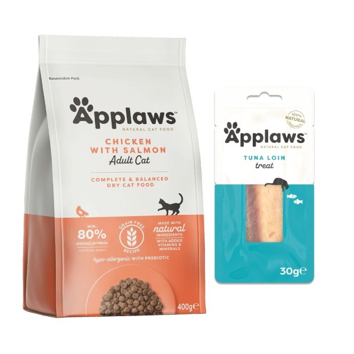 350 g / 400 g Applaws Trockenfutter + 30 g Loin Thunfisch Snack gratis! - Adult Huhn mit Lachs 400 g
