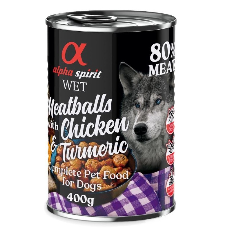 alpha spirit Dog Meatballs 6 x 400 g - Huhn & Kurkuma