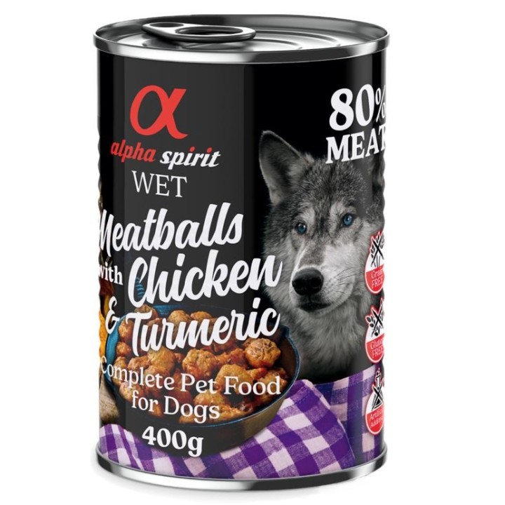 alpha spirit Dog Meatballs 6 x 400 g - Huhn & Kurkuma