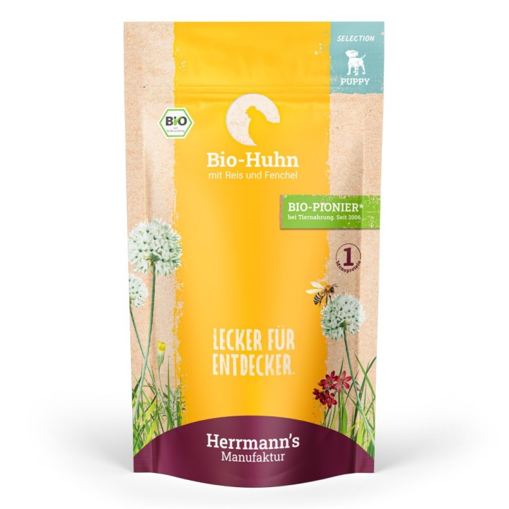 Herrmann's | Bio Huhn mit Reis und Fenchel | Selection Puppy | 14 x 150 g