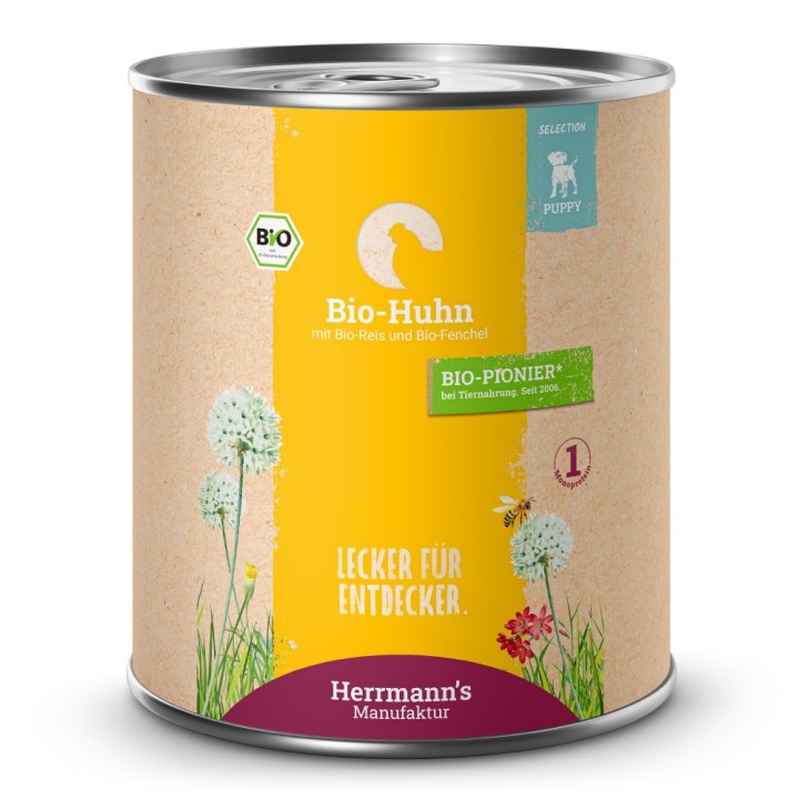 Herrmann's | Bio Huhn mit Reis und Fenchel | Selection Puppy | 30 x 800 g