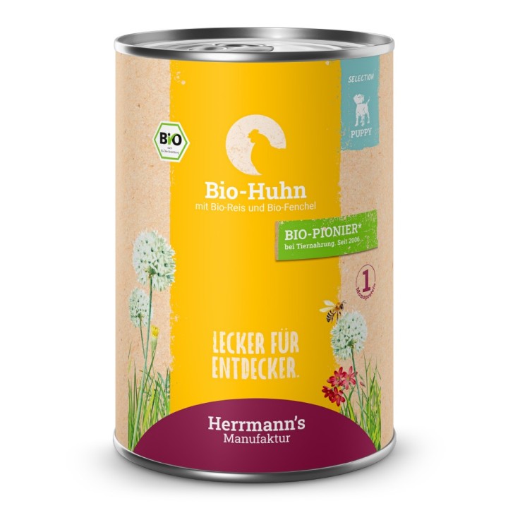 Herrmann's | Bio Huhn mit Reis und Fenchel | Selection Puppy | 30 x 400 g