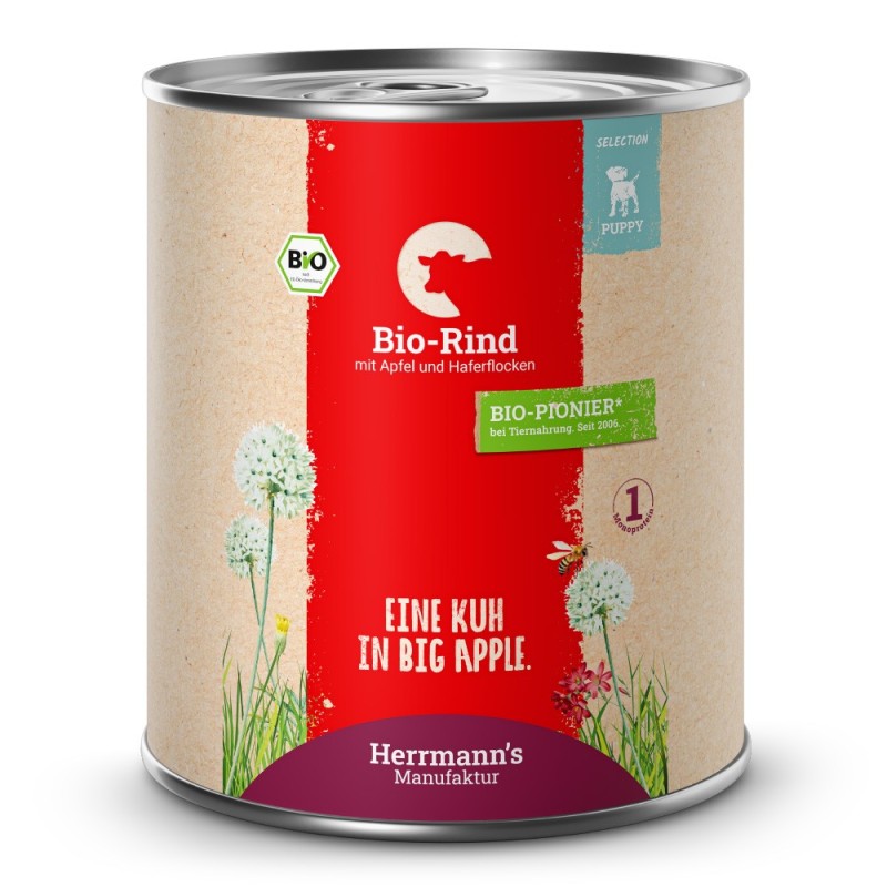 Herrmann's | Bio Rind mit Apfel & Haferflocken | Selection Puppy | 30 x 800 g