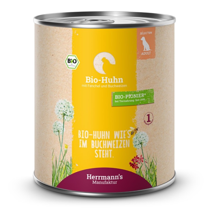 Herrmann's | Bio Huhn mit Fenchel & Buchweizen | Selection Adult | 30 x 800 g