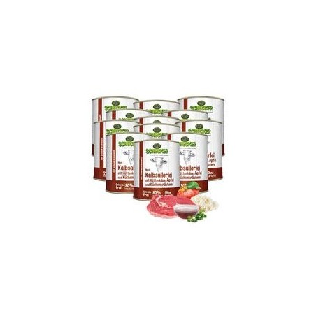 Schecker Hundemenü - Kalbsallerlei mit Hüttenkäse, Apfel und Küchenkräutern