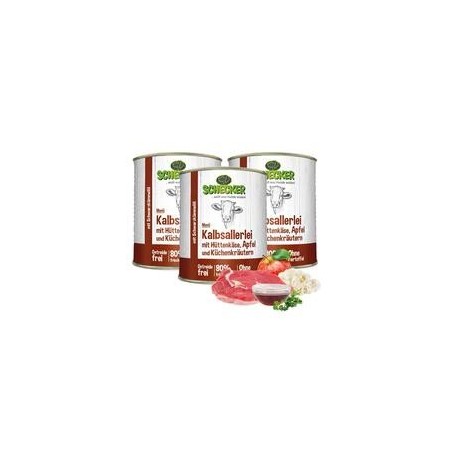 Schecker Hundemenü - Kalbsallerlei mit Hüttenkäse, Apfel und Küchenkräutern