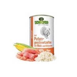 Schecker Hundemenü - Putengeschnetzeltes mit Mais und Hüttenkäse [1 x 410g]