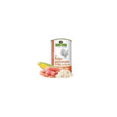 Schecker Hundemenü - Putengeschnetzeltes mit Mais und Hüttenkäse [1 x 410g]